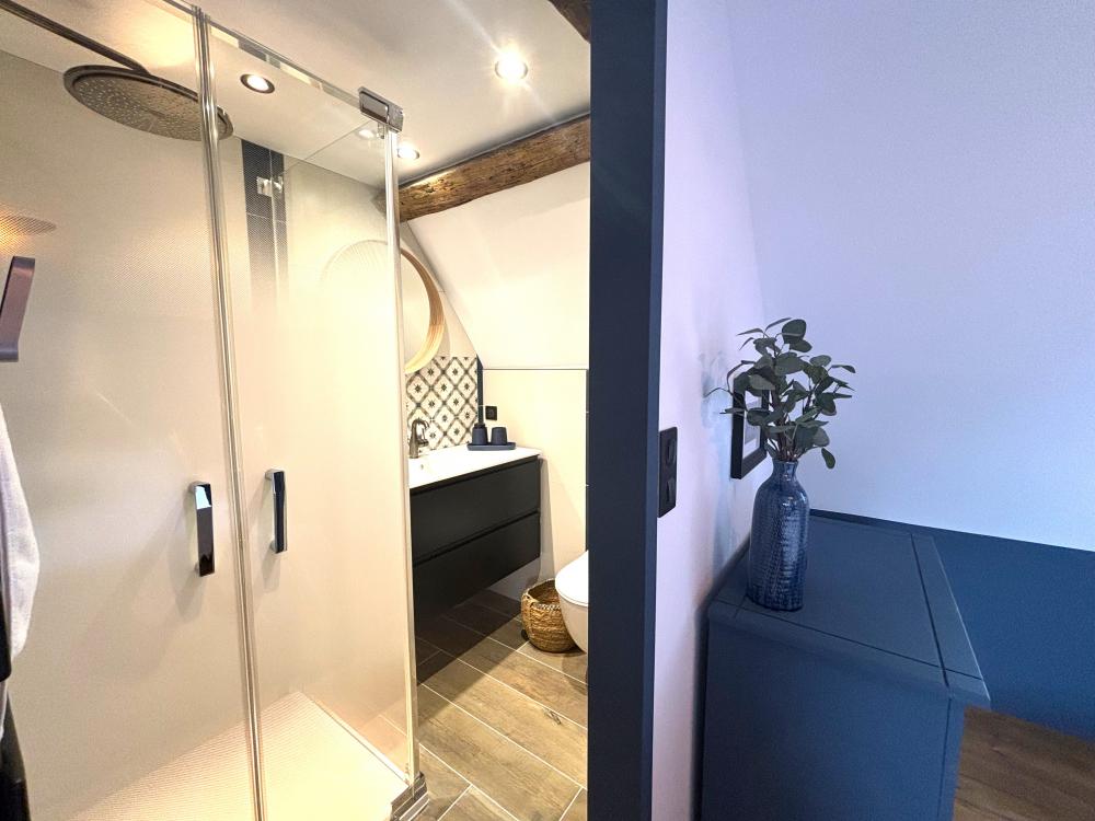 elle bénéficie d'une salle d'eau privée avec douche et toilettes 